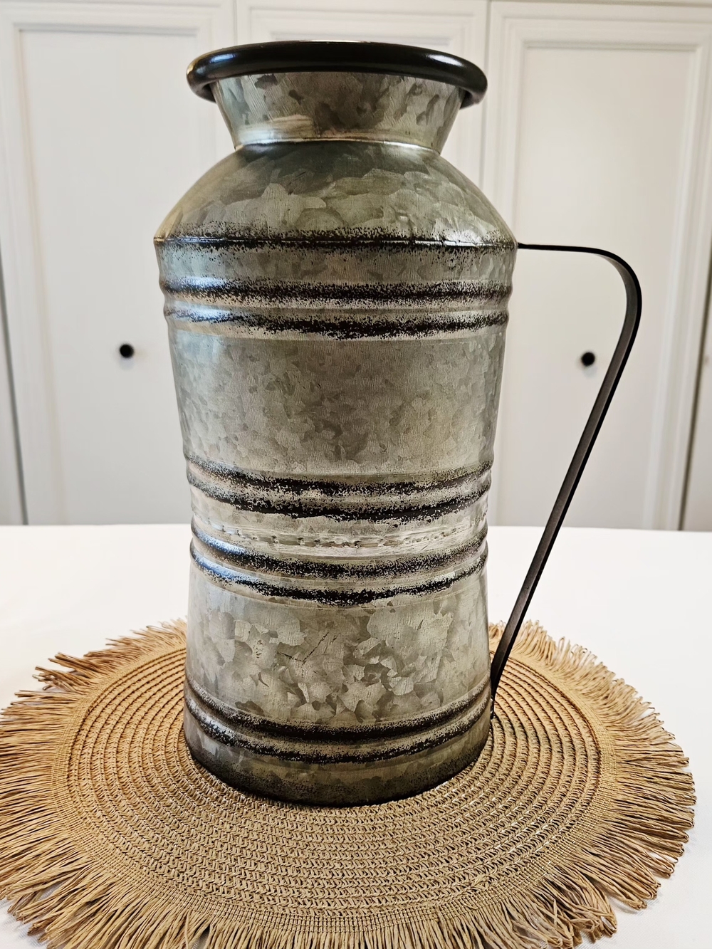 Vintage-Style Galvanized Metal Decorative Container/Pitcher – Rustic Farmhouse